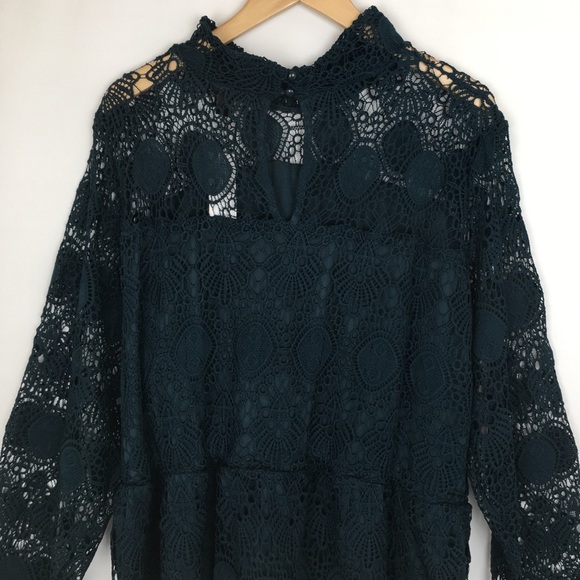Lane Bryant Crochet Lace Peplum Tunic Top Women’s Mock Neck Blouse Dark Teal - Picture 11 of 16